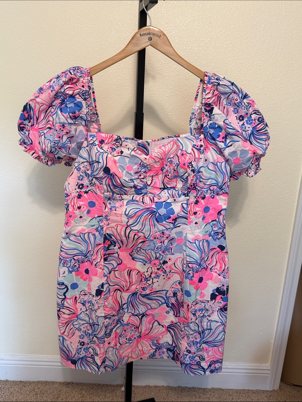 T2) Lilly Pulitzer Floral Puff-Sleeve One-Piece Dress